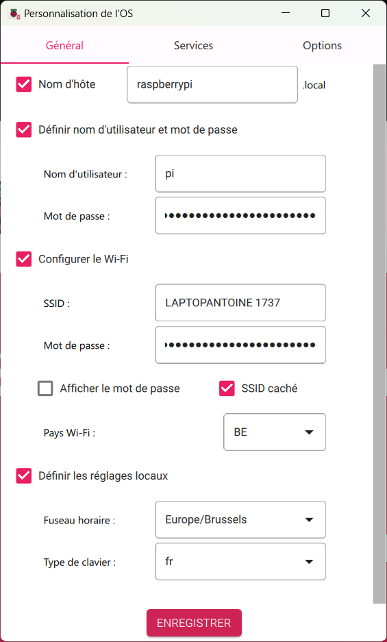 paramètres généraux