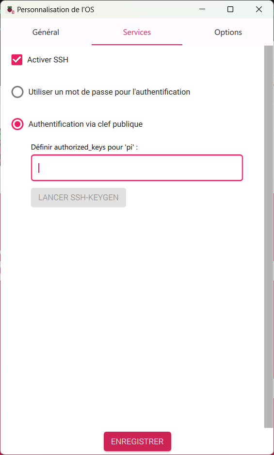 paramètres de services