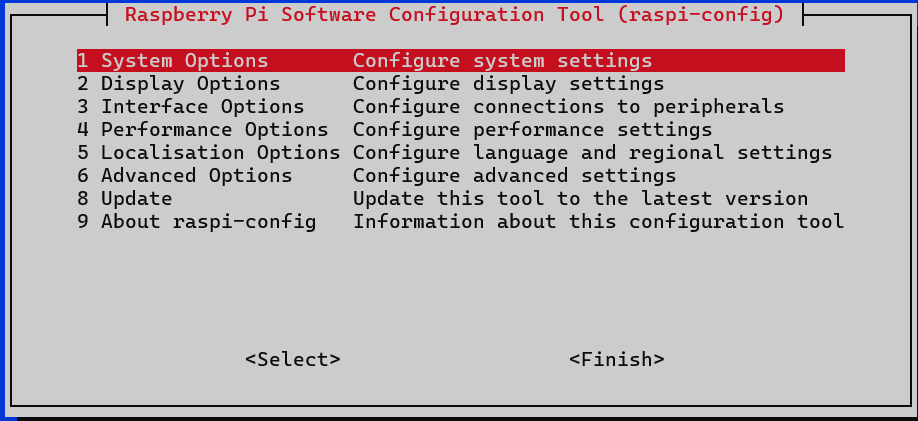 commande sudo raspi-config